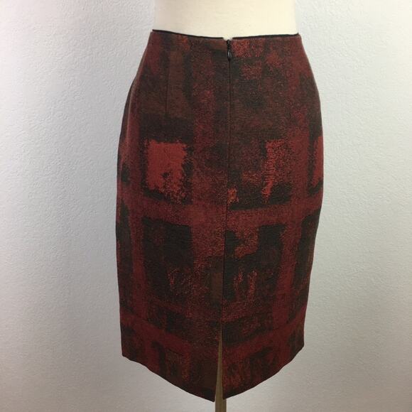 Lafayette 148 Red & Gray Print Pencil Skirt 4 - Picture 4 of 6